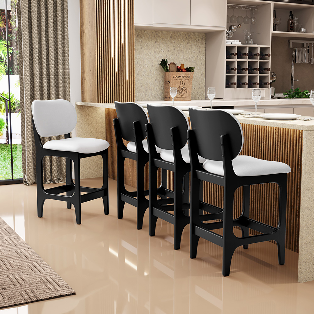 Kit 04 Banquetas Baixa Bar Cozinha E Sala De Jantar Fixa Betta L02 Preto Facto Branco - Lyam Decor