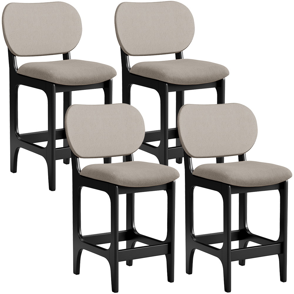 Kit 04 Banquetas Baixa Bar Cozinha E Sala De Jantar Fixa Betta L02 Preto Linho Bege - Lyam Decor