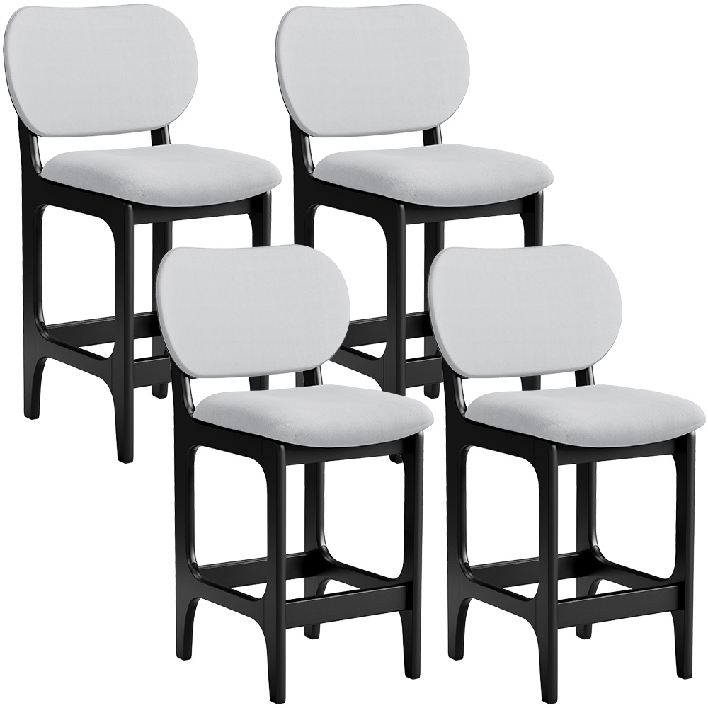 Kit 04 Banquetas Baixa Bar Cozinha E Sala De Jantar Fixa Betta L02 Preto Linho Cinza - Lyam Decor
