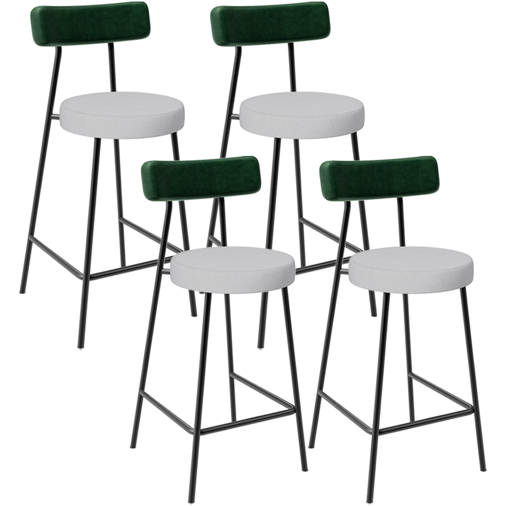 Kit 04 Banquetas Baixa Bar Cozinha E Sala De Jantar Milão L02 Facto Verde Linho Cinza - Lyam Decor