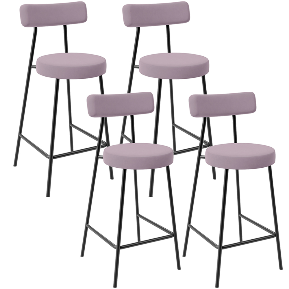Kit 04 Banquetas Baixa Bar Cozinha Sala De Jantar Em Aço Milão L02 Suede Rosê - Lyam Decor