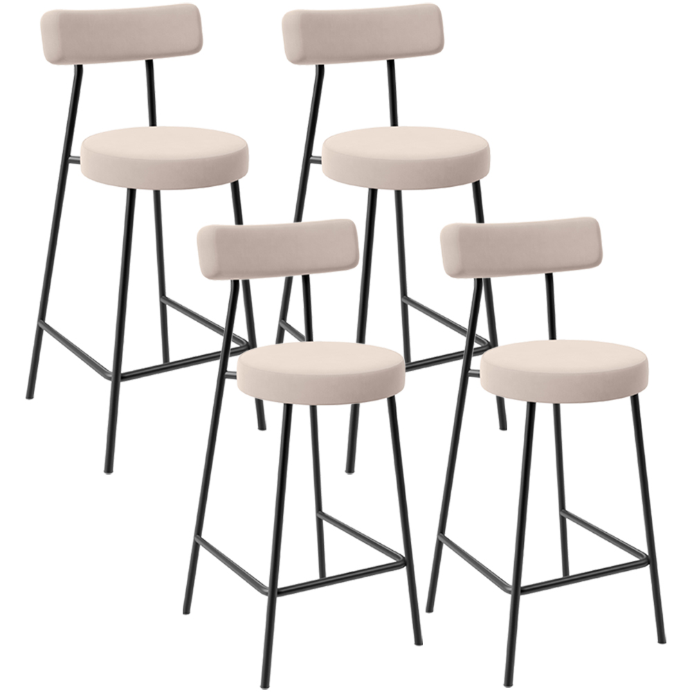 Kit 04 Banquetas Baixa Bar Cozinha Sala De Jantar Estrutura Em Aço Milão L02 Suede Bege - Lyam Decor