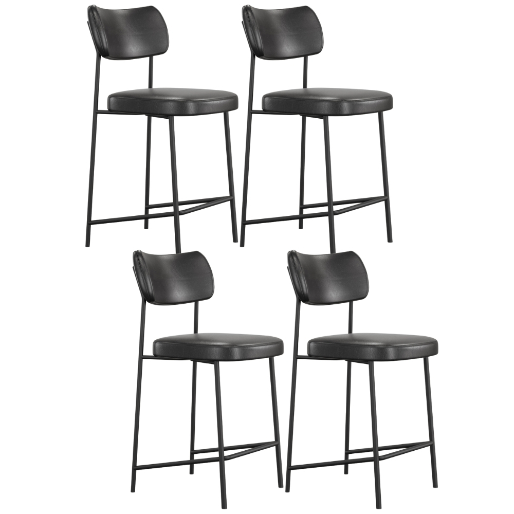 Kit 04 Banquetas Baixa Bar Cozinha Sala De Jantar Preto Elira L02 Couríssimo Preto - Lyam Decor