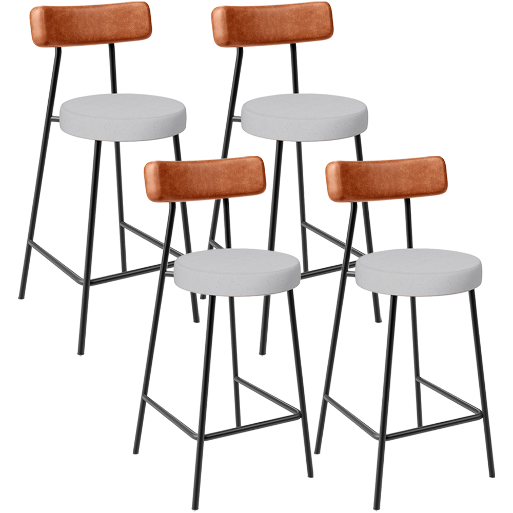 Kit 04 Banquetas Baixa Bar Cozinha Sala Jantar Milão L02 Couríssimo Camel Linho Cinza  - Lyam Decor