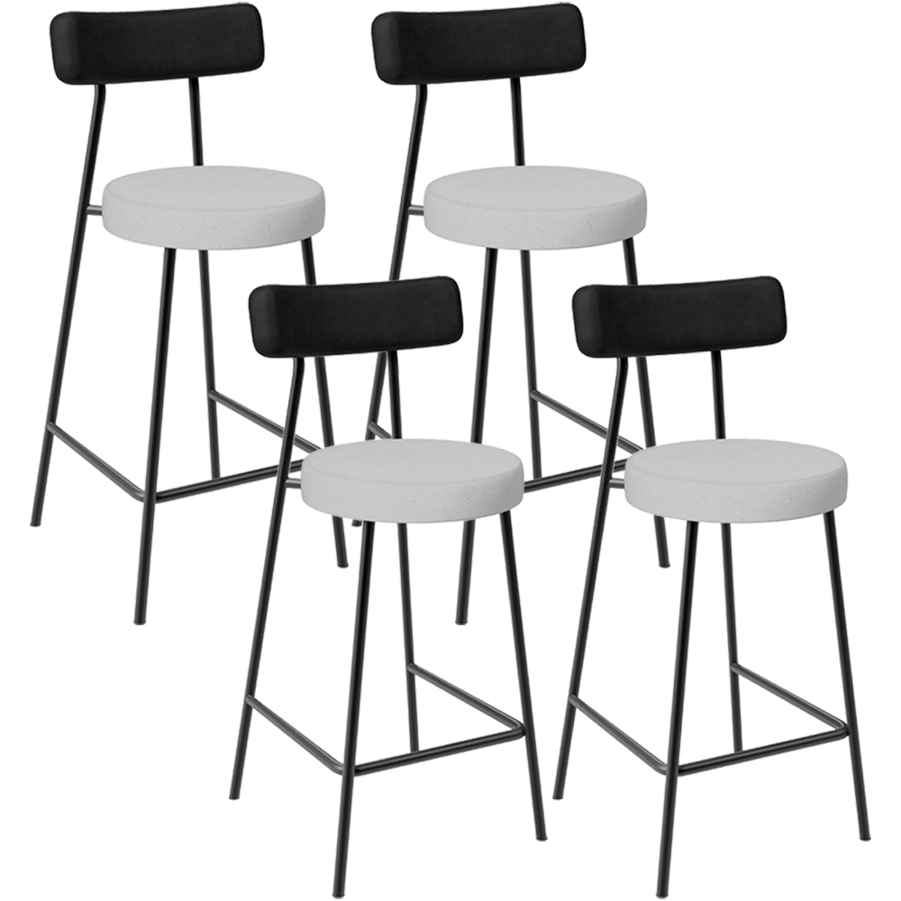 Kit 04 Banquetas Baixa Bar Cozinha Sala Jantar Milão L02 Couríssimo Preto Linho Cinza - Lyam Decor