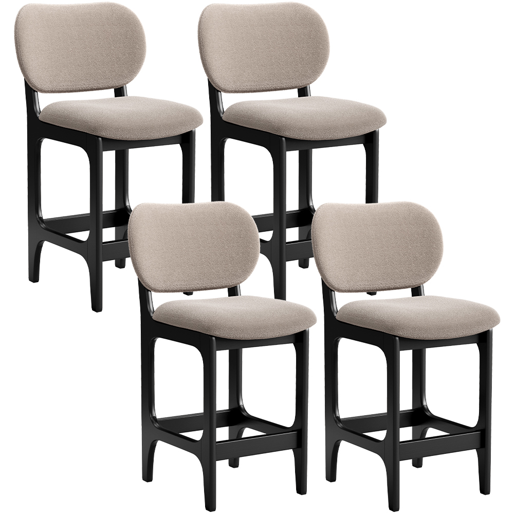 Kit 04 Banquetas Baixa Bar Cozinha e Sala De Jantar Fixa Betta L02 Preto Bouclê Bege - Lyam Decor