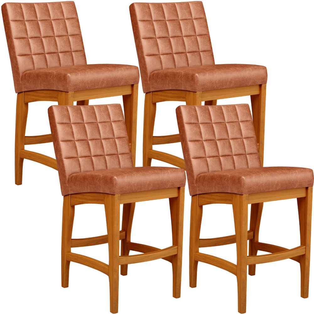 Kit 04 Banquetas Baixa Cozinha Bancada Bar Sala Jantar Fixa Mila L02 Couríssimo Camel - Lyam Decor