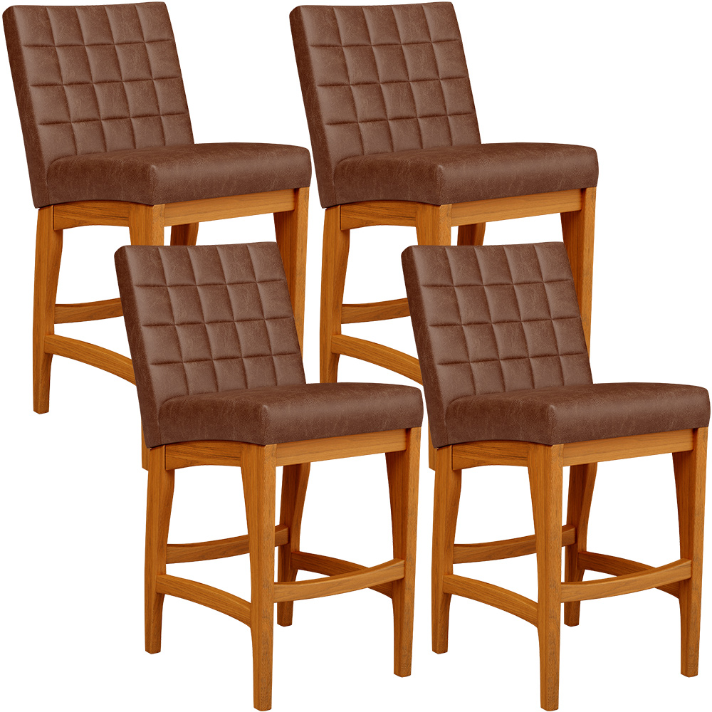 Kit 04 Banquetas Baixa Cozinha Bancada Bar Sala Jantar Fixa Mila L02 Couríssimo Marrom - Lyam Decor