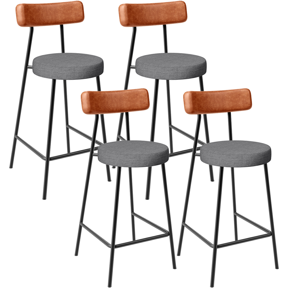 Kit 04 Banquetas Baixa Cozinha Jantar Milão L02 Couríssimo Camel Linho Cinza Escuro - Lyam Decor
