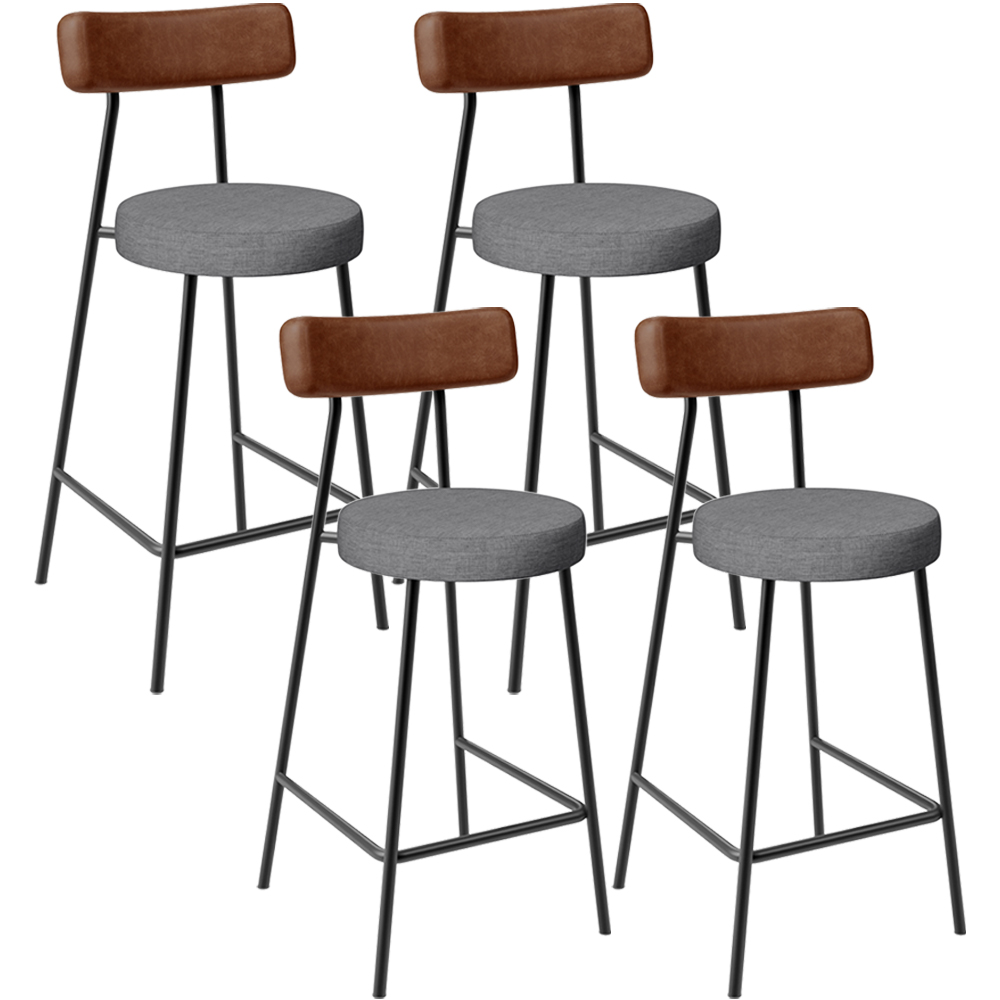 Kit 04 Banquetas Baixa Cozinha Jantar Milão L02 Couríssimo Marrom Linho Cinza Escuro - Lyam Decor