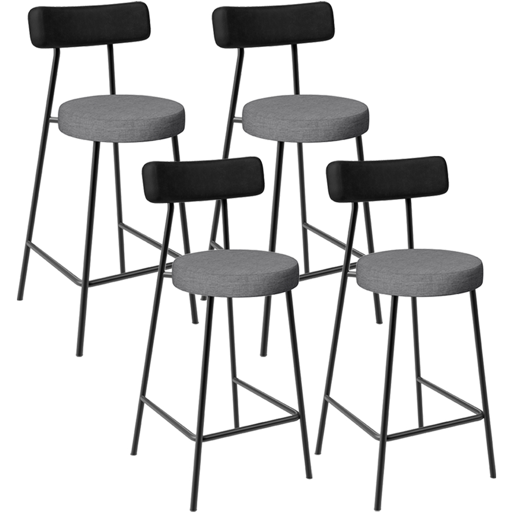 Kit 04 Banquetas Baixa Cozinha Jantar Milão L02 Couríssimo Preto Linho Cinza Escuro - Lyam Decor