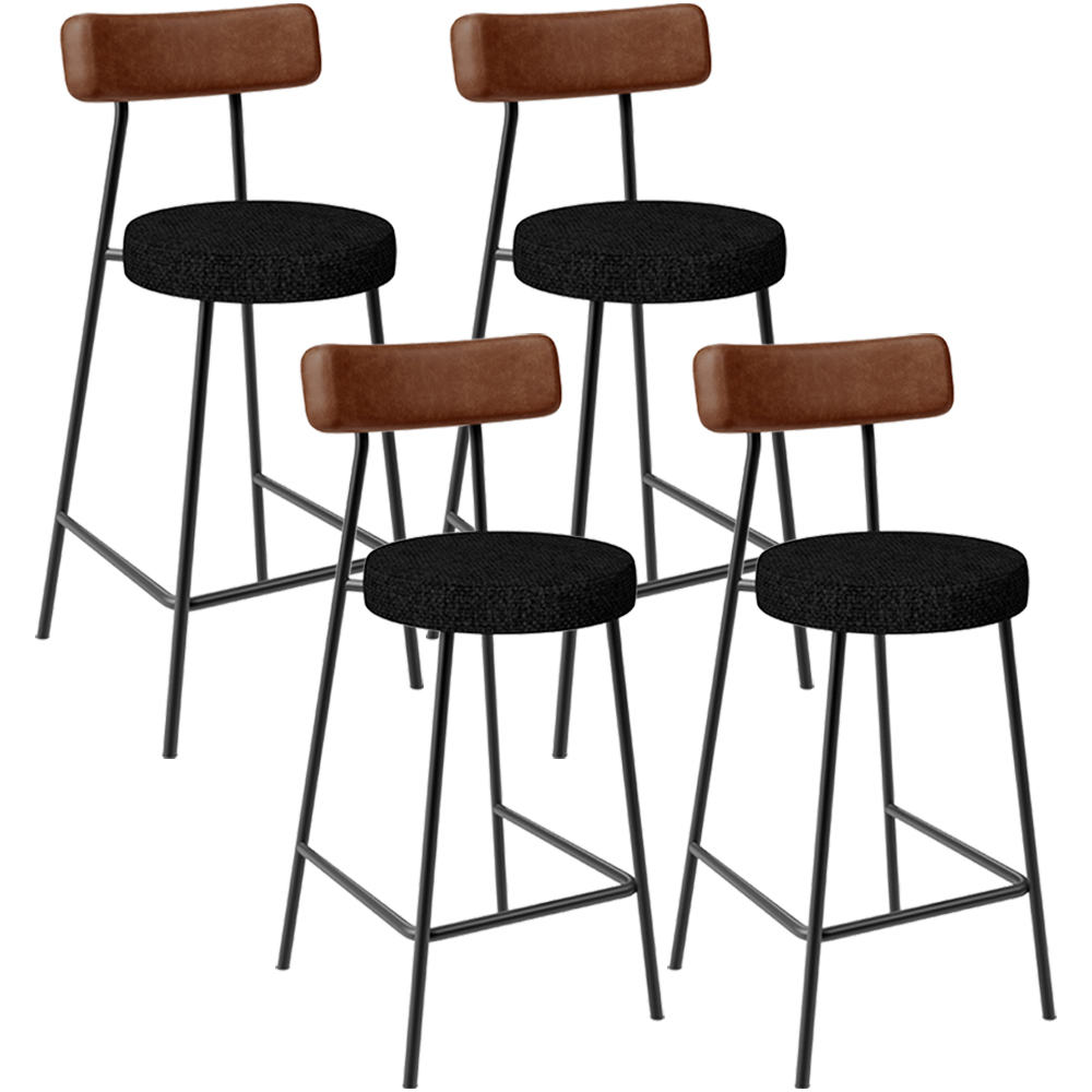 Kit 04 Banquetas Baixa Cozinha Sala De Jantar Milão L02 Couríssimo Marrom Linho Chumbo - Lyam Decor