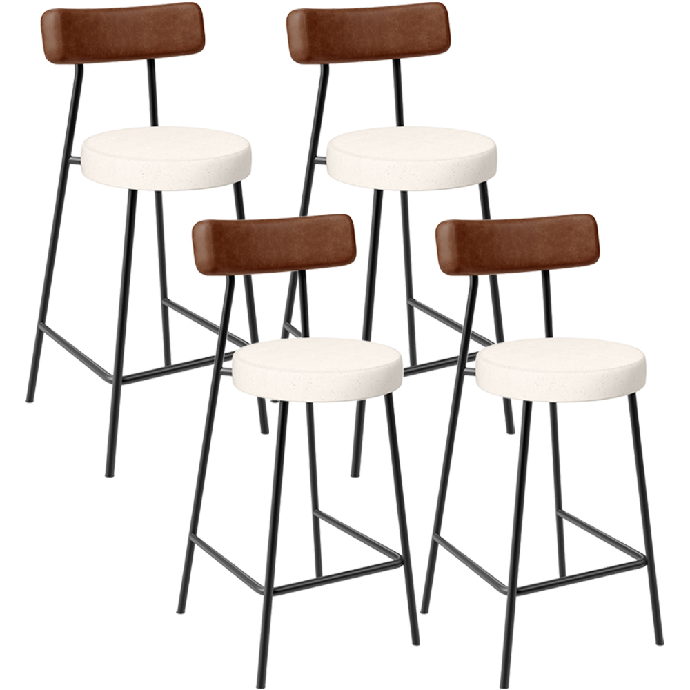 Kit 04 Banquetas Baixa Cozinha Sala De Jantar Milão L02 Couríssimo Marrom Linho Cru - Lyam Decor