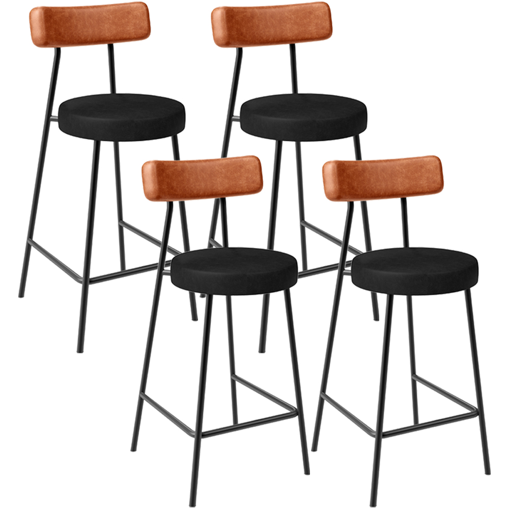 Kit 04 Banquetas Baixa Cozinha Sala Jantar Bancada Milão L02 Couríssimo Camel Preto - Lyam Decor