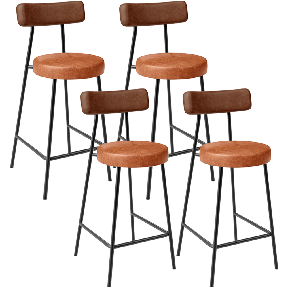Kit 04 Banquetas Baixa Cozinha Sala Jantar Bancada Milão L02 Couríssimo Marrom Camel - Lyam Decor
