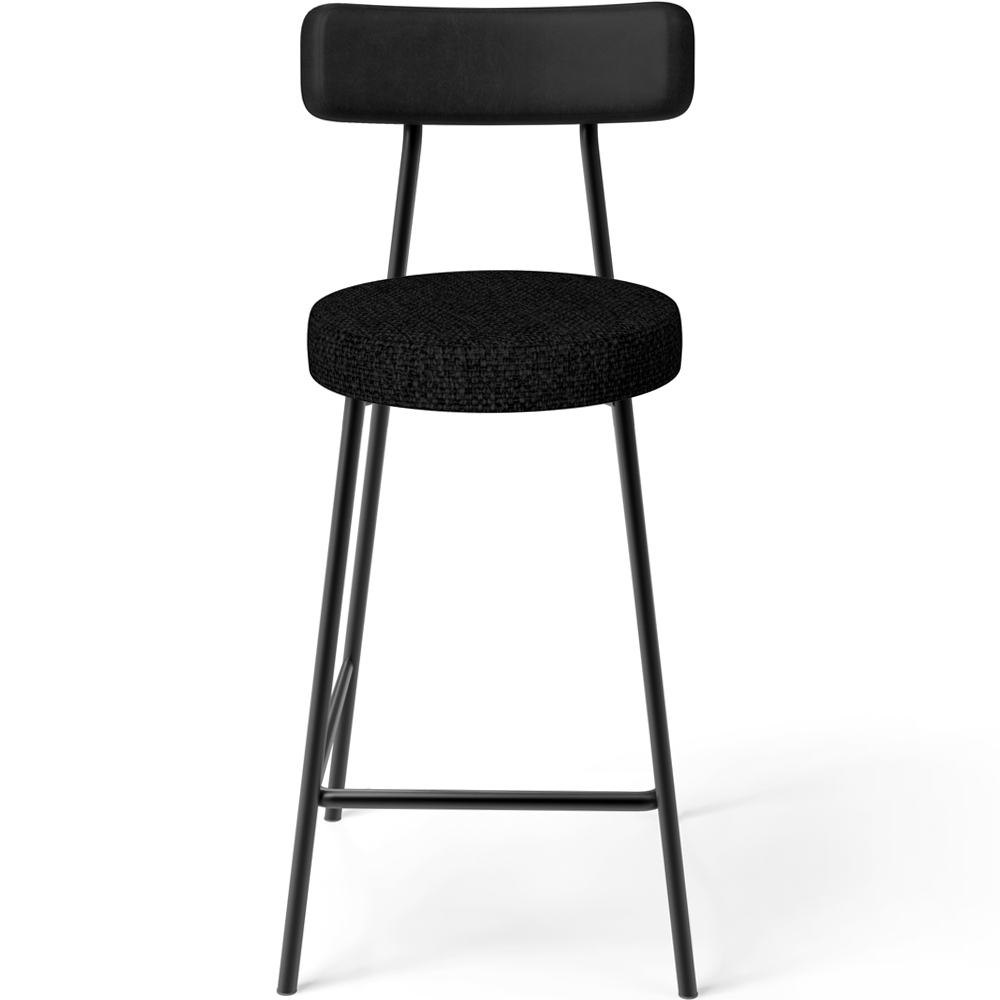Kit 04 Banquetas Baixa Cozinha Sala Jantar Bancada Milão L02 Couríssimo Preto Linho Chumbo - Lyam Decor