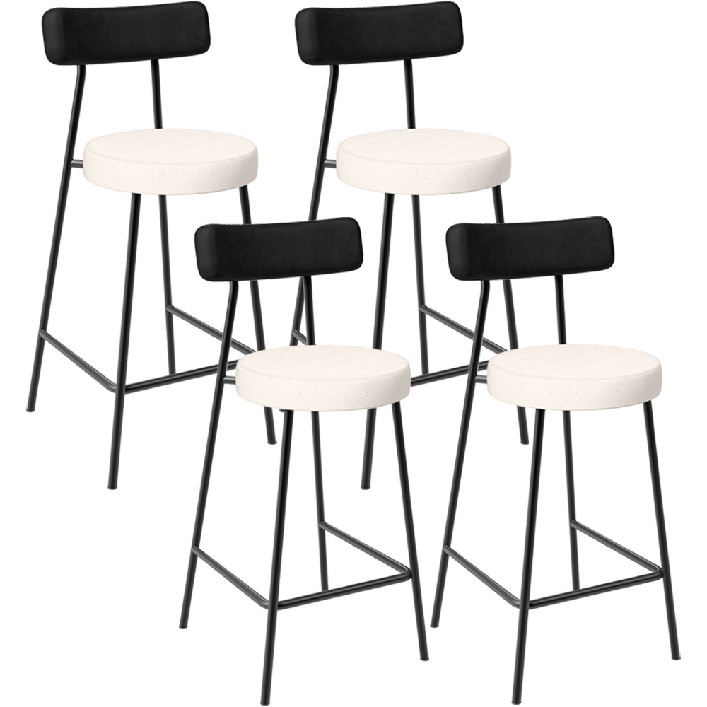 Kit 04 Banquetas Baixa Cozinha Sala Jantar Bancada Milão L02 Couríssimo Preto Linho Cru - Lyam Decor