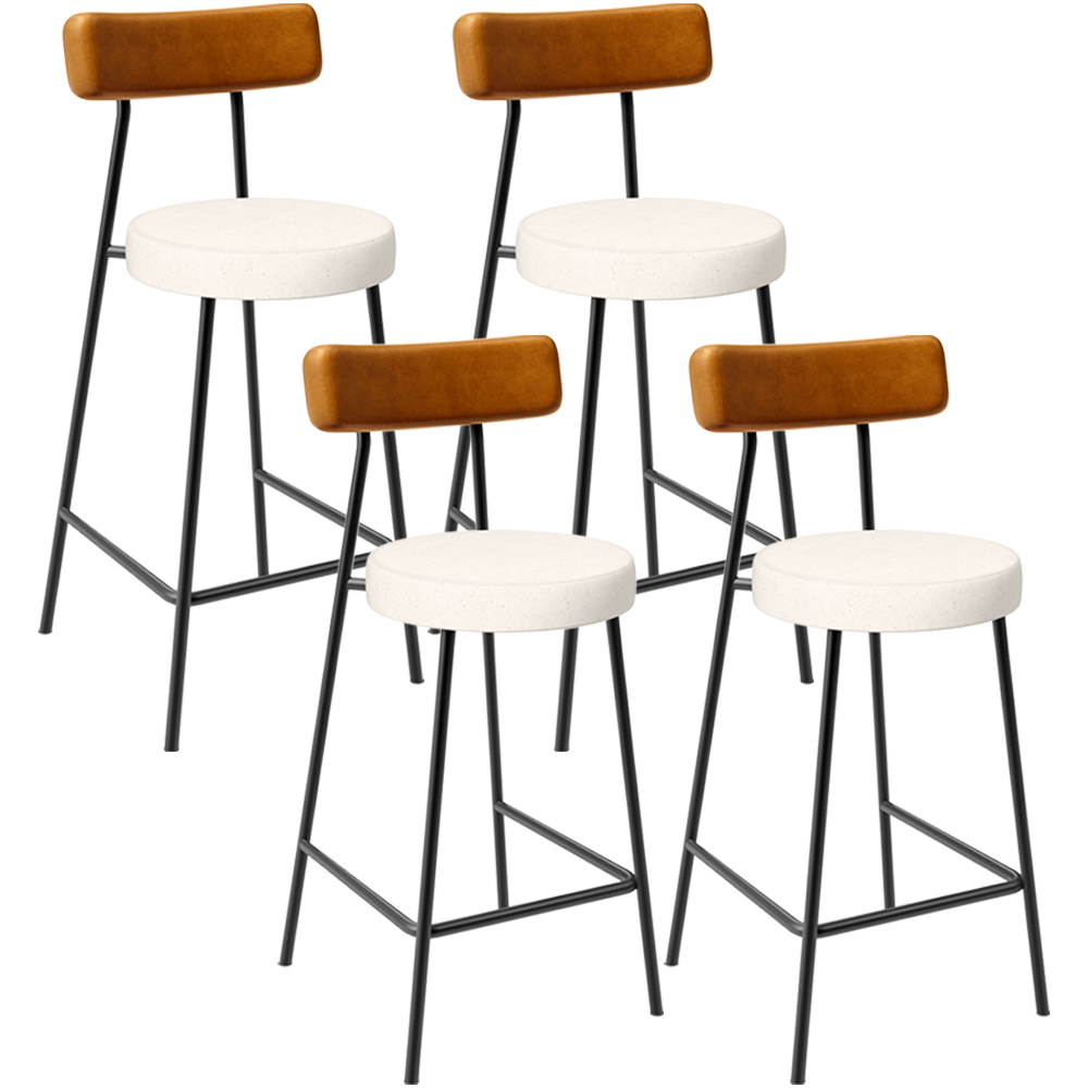 Kit 04 Banquetas Baixa Cozinha Sala Jantar Bancada Milão L02 Couríssimo Whisky Linho Cru - Lyam Decor