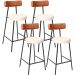Kit 04 Banquetas Baixa Cozinha Sala Jantar Milão L02 Couríssimo Camel Linho Cru  - Lyam Decor