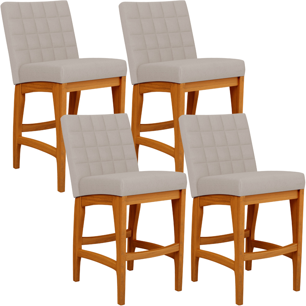 Kit 04 Banquetas Baixa Para Cozinha Bancada Bar Sala Jantar Fixa Mila L02 Linho Bege - Lyam Decor