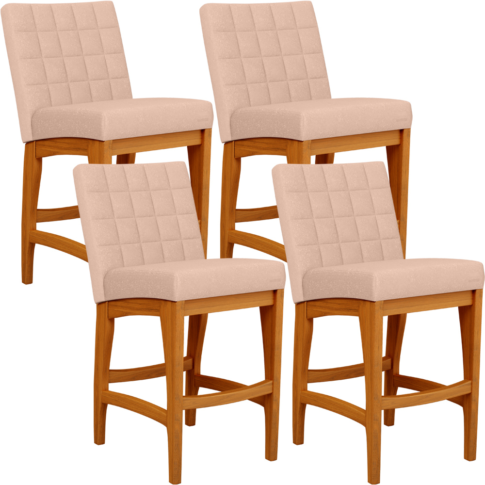 Kit 04 Banquetas Baixa Para Cozinha Bancada Bar Sala Jantar Fixa Mila L02 Linho Rosê - Lyam Decor