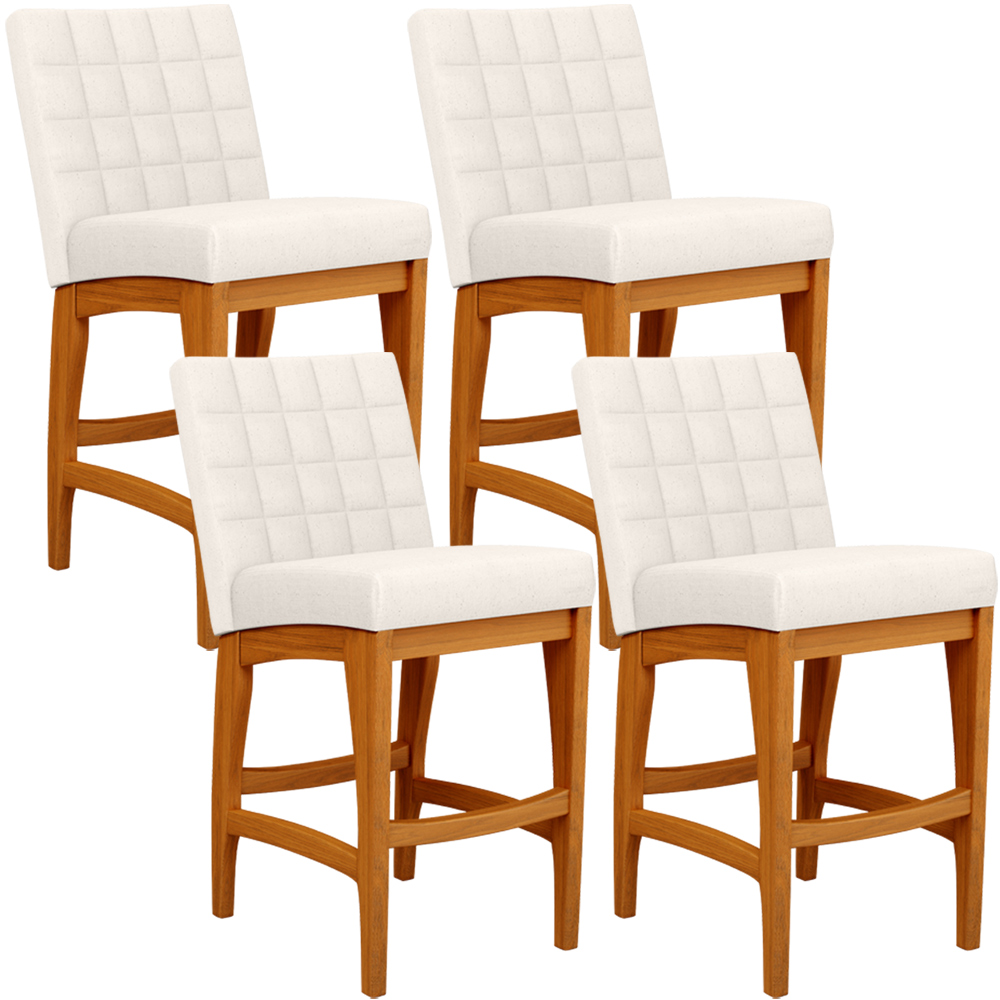Kit 04 Banquetas Baixa Para Cozinha Bancada Bar Sala de Jantar Fixa Mila L02 Linho Cru - Lyam Decor
