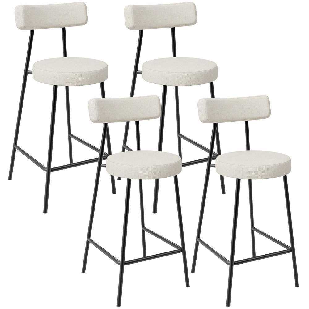 Kit 04 Banquetas Baixa Para Cozinha Sala De Jantar Bancada Milão L02 Linho Champagne - Lyam Decor