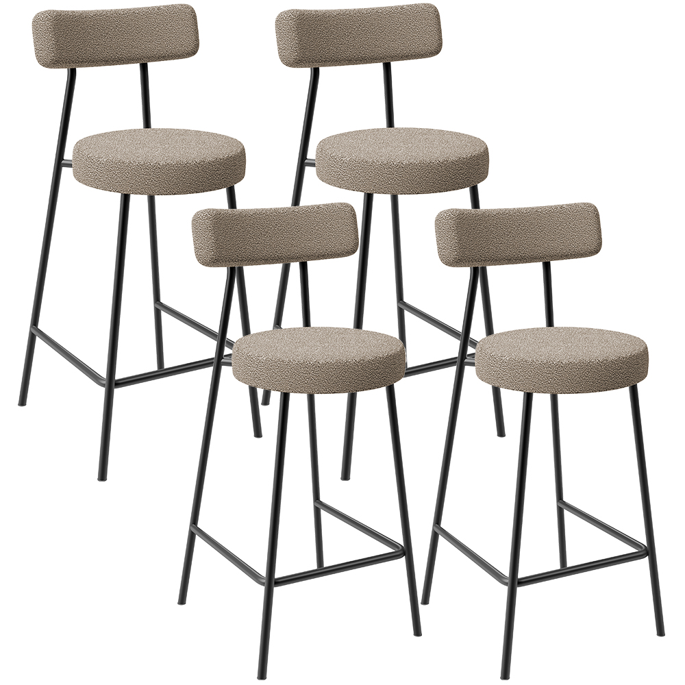Kit 04 Banquetas Baixa Para Cozinha Sala De Jantar Bar Bancada Milão L02 Bouclê Bege - Lyam Decor