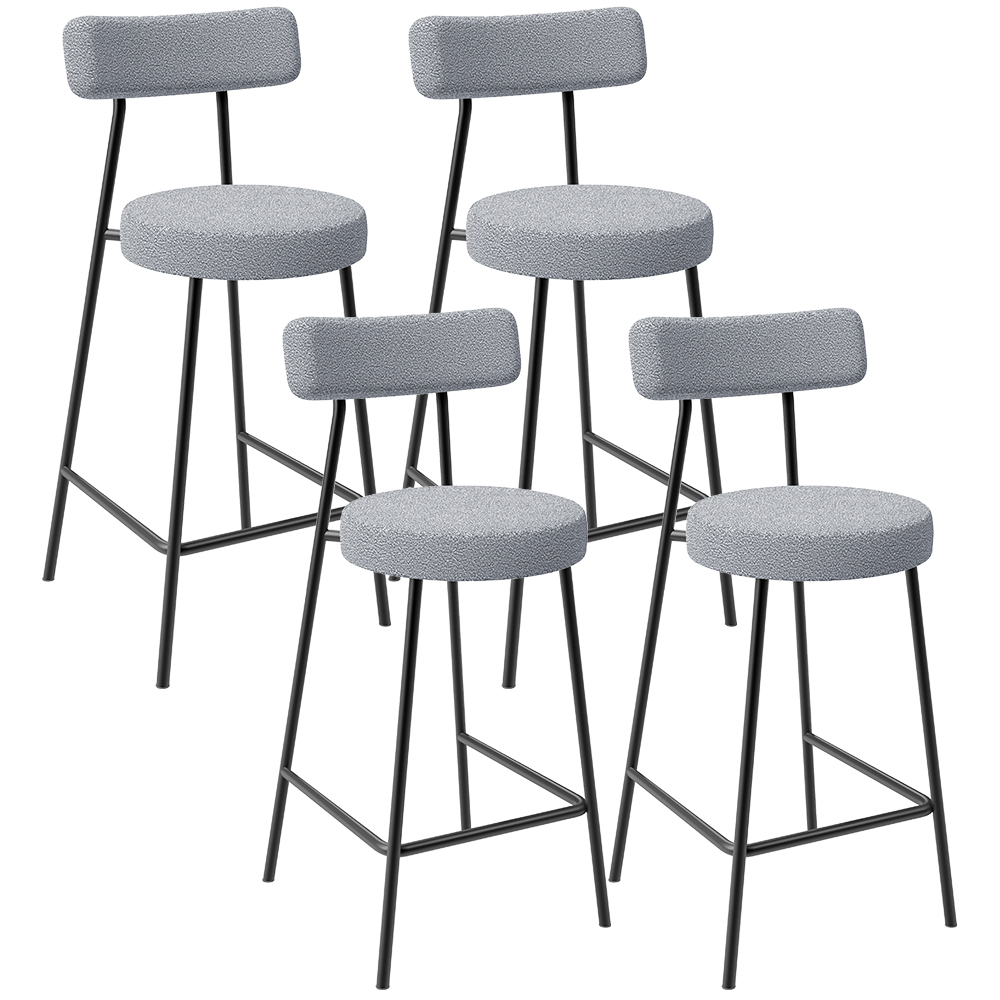 Kit 04 Banquetas Baixa Para Cozinha Sala De Jantar Bar Bancada Milão L02 Bouclê Cinza - Lyam Decor