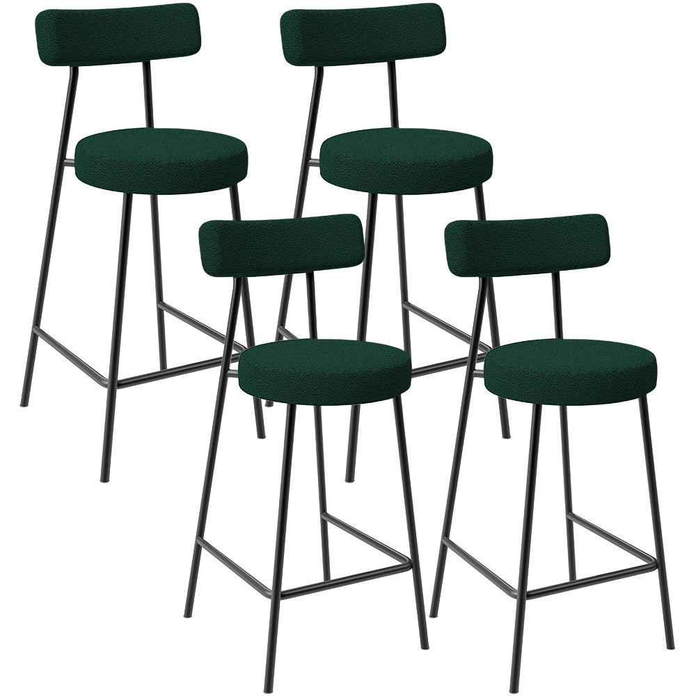 Kit 04 Banquetas Baixa Para Cozinha Sala De Jantar Bar Bancada Milão L02 Bouclê Verde - Lyam Decor