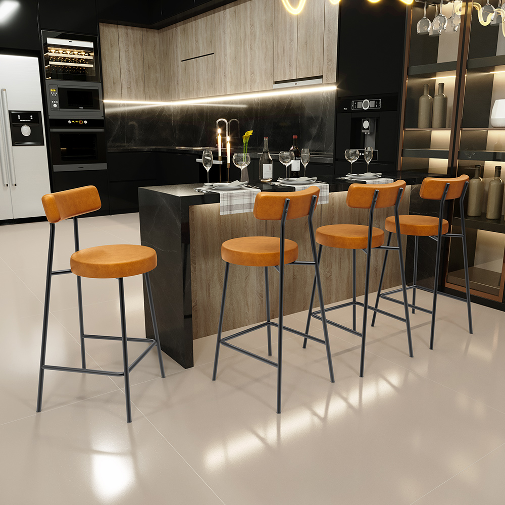 Kit 04 Banquetas Baixa Para Cozinha Sala De Jantar Bar Bancada Milão L02 Couríssimo Whisky - Lyam Decor