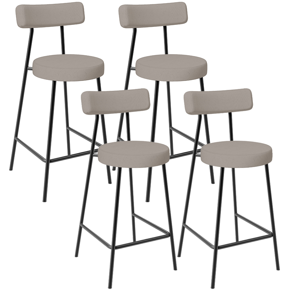 Kit 04 Banquetas Baixa Para Cozinha Sala De Jantar Bar Bancada Milão L02 Linho Bege - Lyam Decor