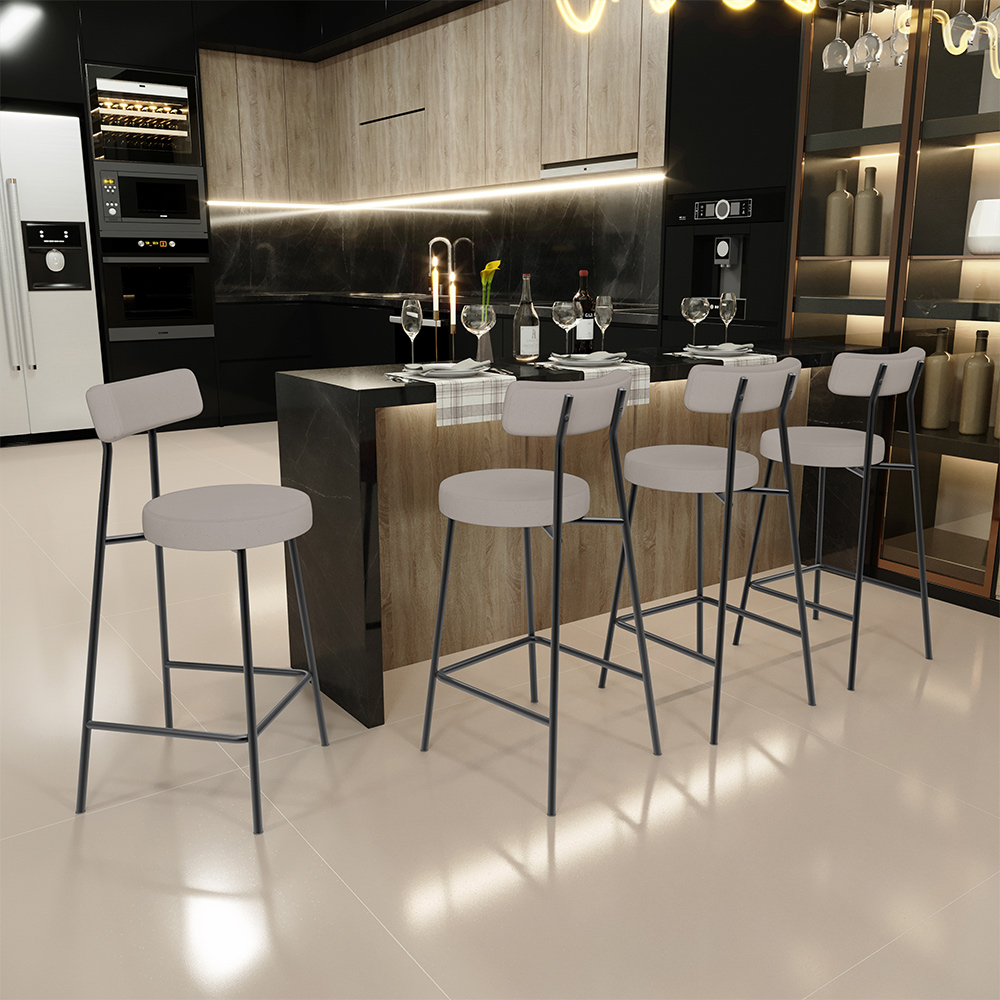 Kit 04 Banquetas Baixa Para Cozinha Sala De Jantar Bar Bancada Milão L02 Linho Bege - Lyam Decor