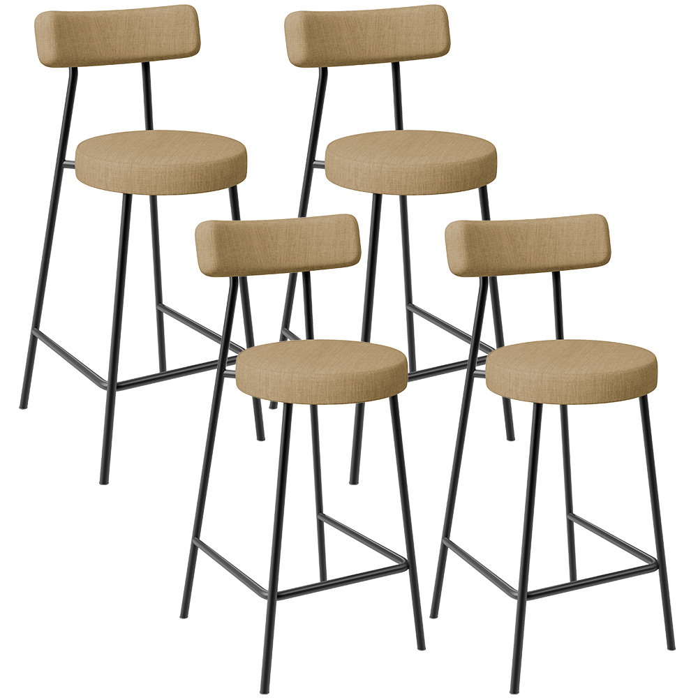 Kit 04 Banquetas Baixa Para Cozinha Sala De Jantar Bar Bancada Milão L02 Linho Bege Escuro - Lyam Decor
