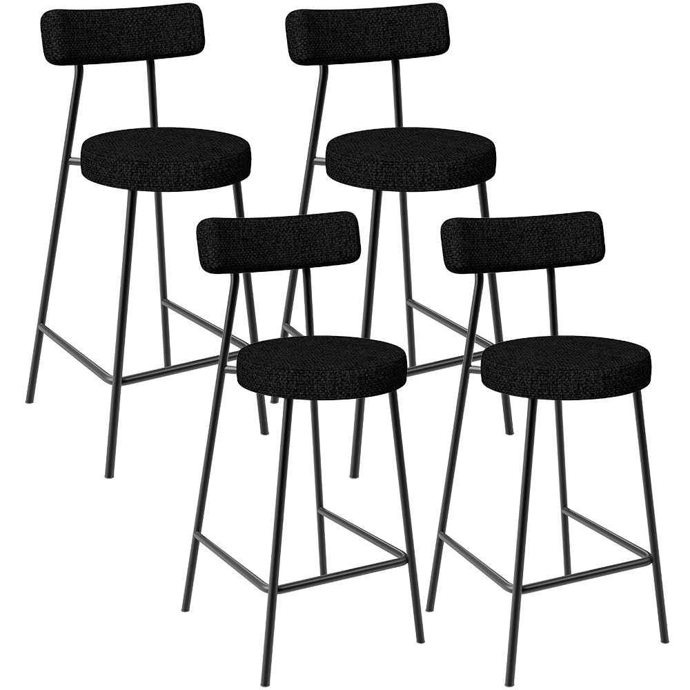 Kit 04 Banquetas Baixa Para Cozinha Sala De Jantar Bar Bancada Milão L02 Linho Chumbo - Lyam Decor