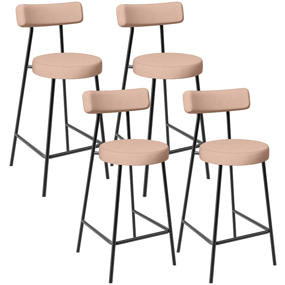Kit 04 Banquetas Baixa Para Cozinha Sala De Jantar Bar Bancada Milão L02 Linho Rosê - Lyam Decor
