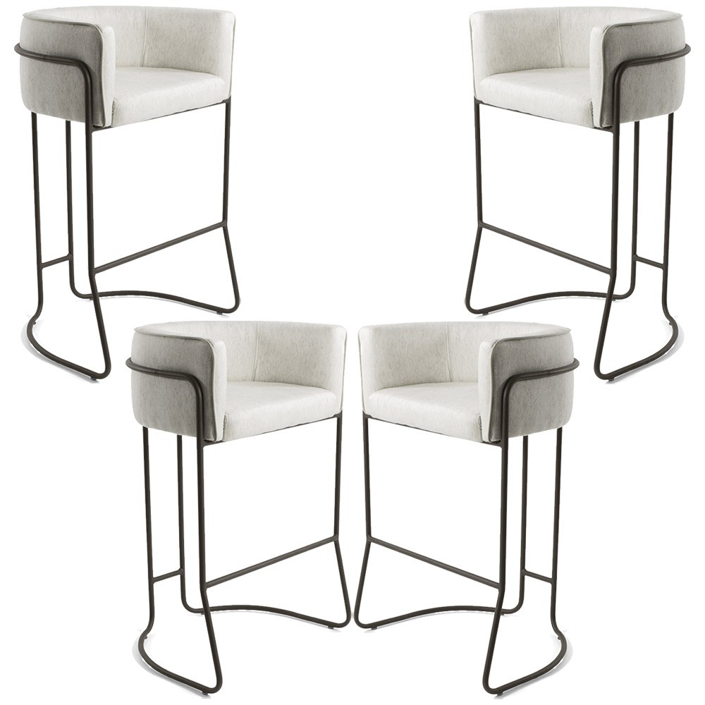 Kit 04 Banquetas Decorativa Fixa Base de Aço Choco Betina D02 Linho Creme A-48 - Lyam Decor