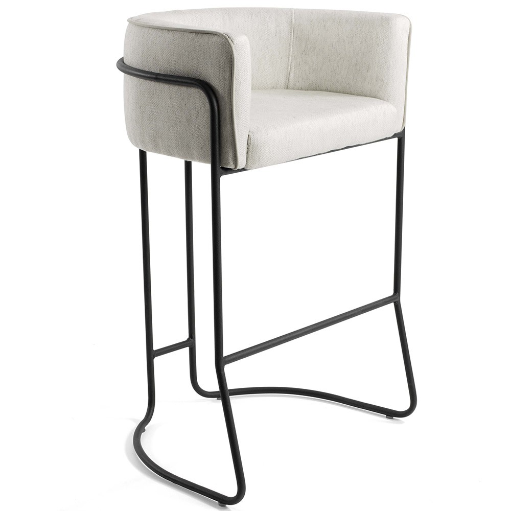 Kit 04 Banquetas Decorativa Fixa Base de Aço Preto Betina D02 Linho Creme A-48 - Lyam Decor