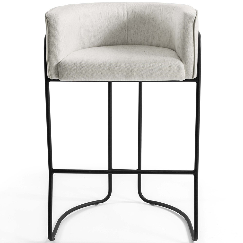 Kit 04 Banquetas Decorativa Fixa Base de Aço Preto Betina D02 Linho Creme A-48 - Lyam Decor
