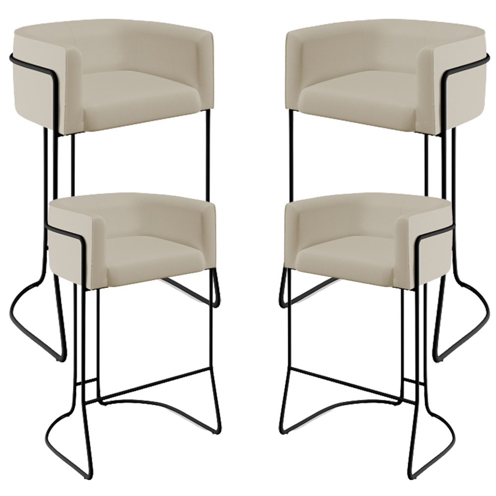 Kit 04 Banquetas Decorativas Fixa Base de Aço Preto Betina D02 Corano Bege C-26 - Lyam Decor