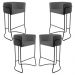 Kit 04 Banquetas Decorativas Fixa Base de Aço Preto Betina D02 Corano Cinza C-03 - Lyam Decor
