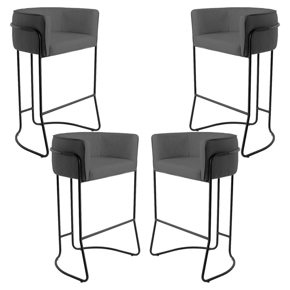 Kit 04 Banquetas Decorativas Fixa Base de Aço Preto Betina D02 Corano Cinza C-03 - Lyam Decor