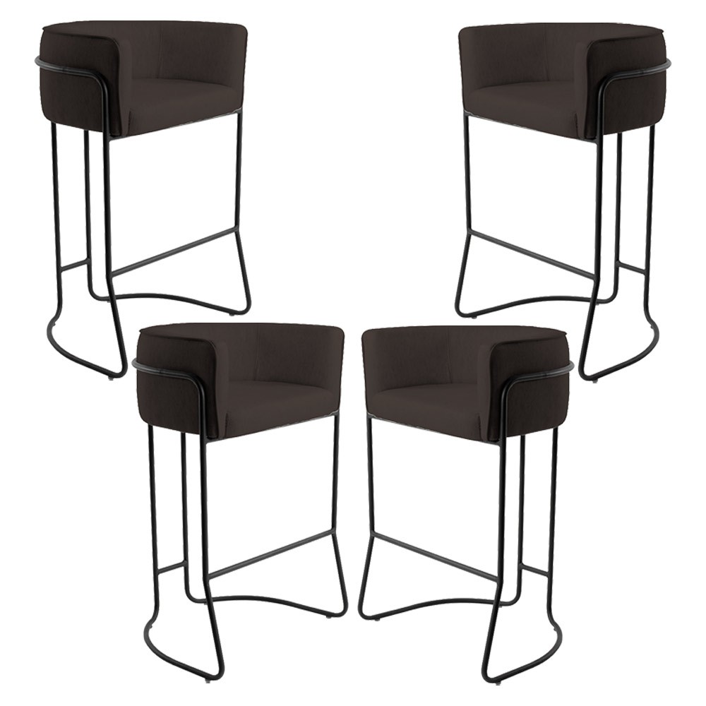 Kit 04 Banquetas Decorativas Fixa Base de Aço Preto Betina D02 Corano Marrom C-34 - Lyam Decor