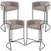 Kit 04 Banquetas Decorativas Fixa Base de Aço Preto Betina D02 Linho Bege C-107 - Lyam Decor