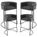 Kit 04 Banquetas Decorativas Fixa Base de Aço Preto Betina D02 Linho Cinza C-416 - Lyam Decor