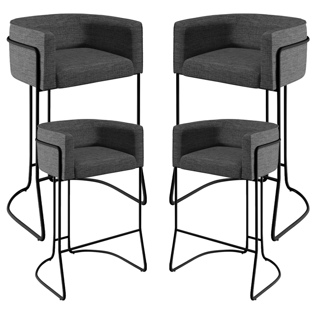 Kit 04 Banquetas Decorativas Fixa Base de Aço Preto Betina D02 Linho Cinza C-416 - Lyam Decor