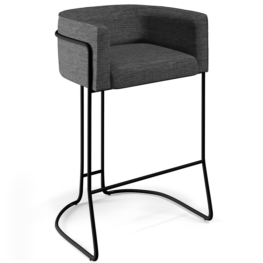 Kit 04 Banquetas Decorativas Fixa Base de Aço Preto Betina D02 Linho Cinza C-416 - Lyam Decor