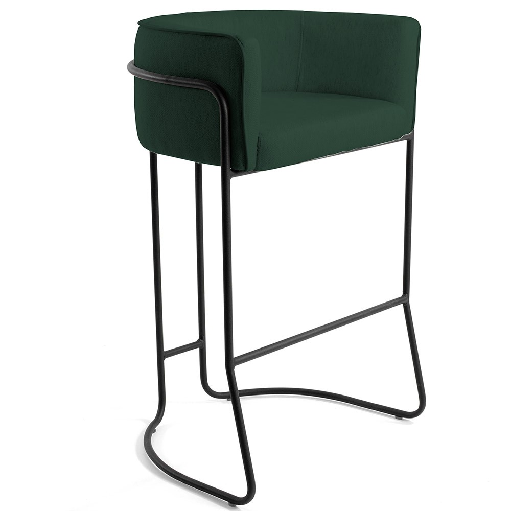 Kit 04 Banquetas Decorativas Fixa Base de Aço Preto Betina D02 Linho Verde Musgo C-117 - Lyam Decor