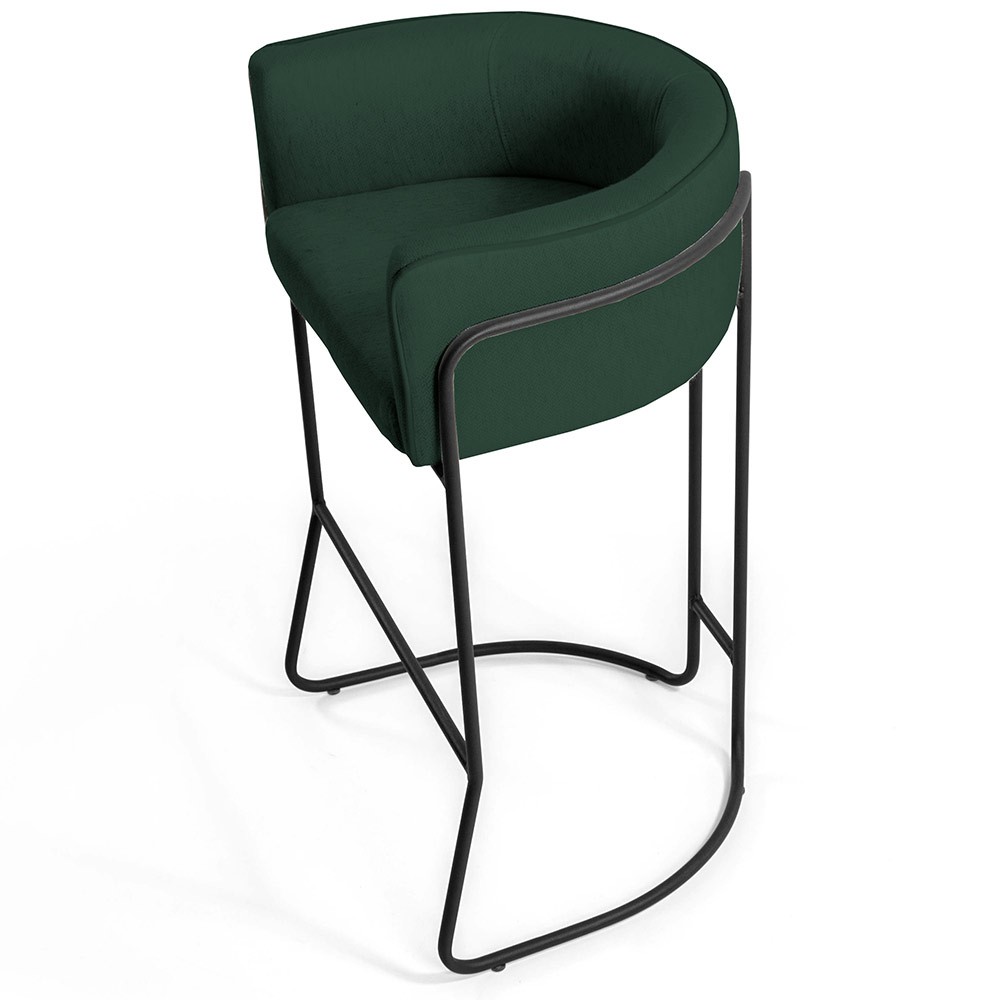 Kit 04 Banquetas Decorativas Fixa Base de Aço Preto Betina D02 Linho Verde Musgo C-117 - Lyam Decor