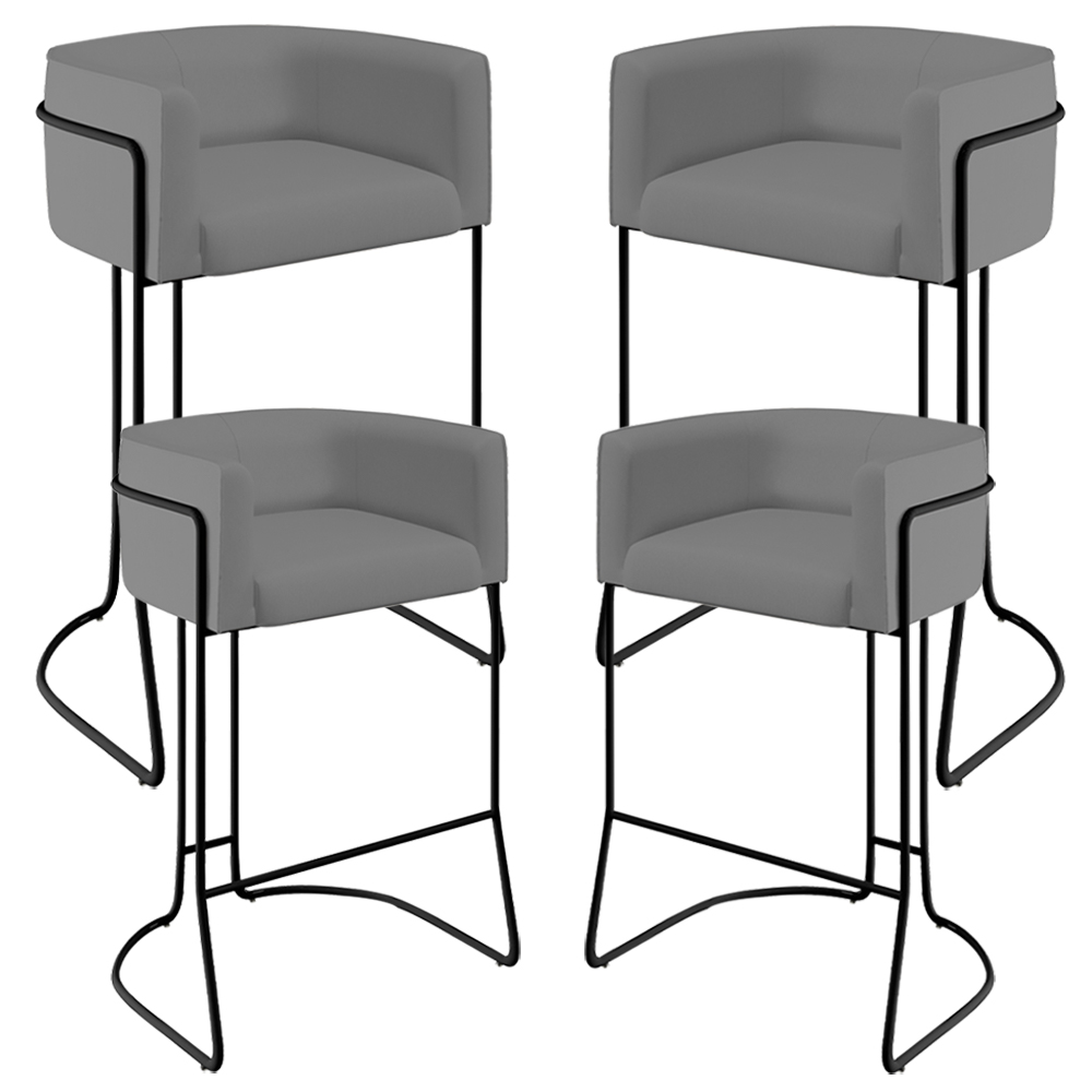 Kit 04 Banquetas Decorativas Fixa Base de Aço Preto Betina D02 Veludo Cinza C-317 - Lyam Decor